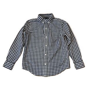 Janie & Jack navy gingham long sleeve button-up shirt Kids 6 dressy holiday